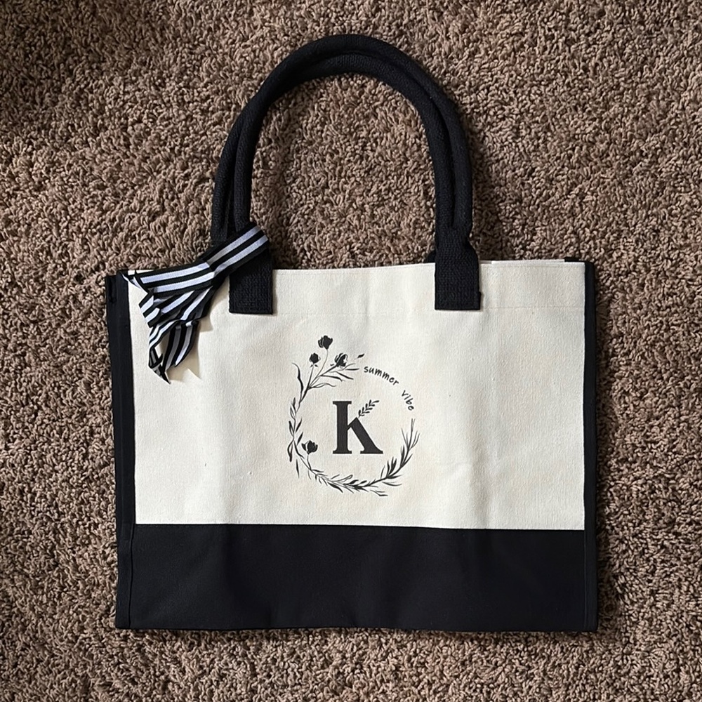 Black and White Canvas Tote Bag Personalized K